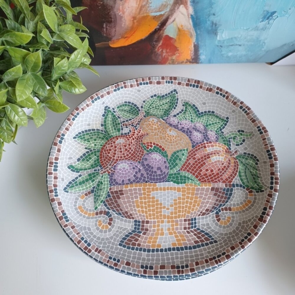 Sango Zoey Mosaic Stoneware Dinner Plates | Set of 4 | Fruit Design | 10.75”